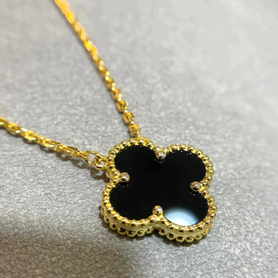 [ORA]CLOVER 15MM BLACK ONYX SINGLE FLOWER NECKLACE