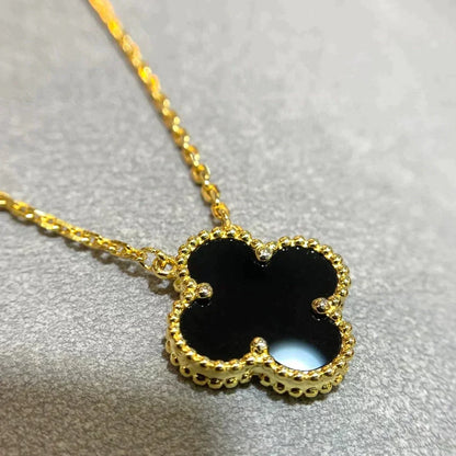 [ORA]CLOVER 15MM BLACK ONYX SINGLE FLOWER NECKLACE