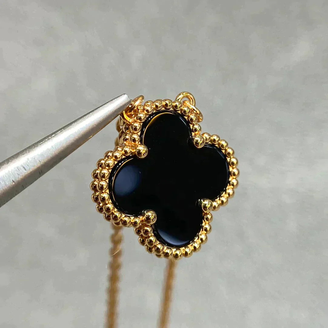 [ORA]CLOVER 15MM BLACK ONYX SINGLE FLOWER NECKLACE