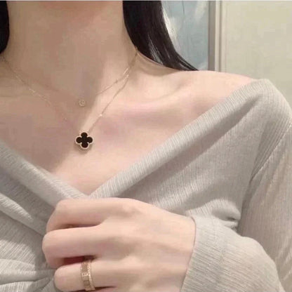 [ORA]CLOVER 15MM BLACK ONYX SINGLE FLOWER NECKLACE