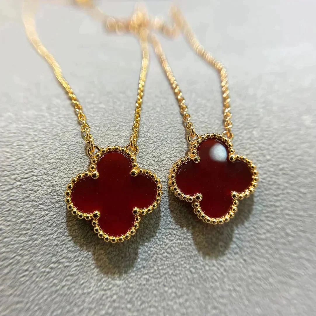 [ORA]CLOVER 15MM CARNELIAN SINGLE FLOWER NECKLACE