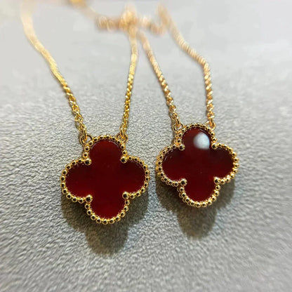 [ORA]CLOVER 15MM CARNELIAN SINGLE FLOWER NECKLACE