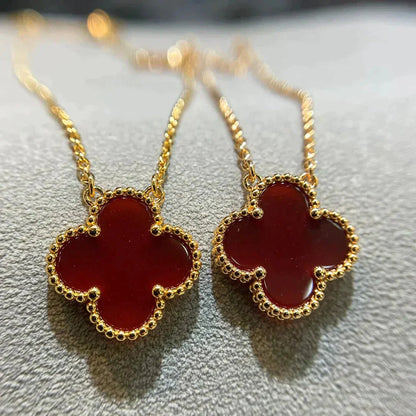 [ORA]CLOVER 15MM CARNELIAN SINGLE FLOWER NECKLACE