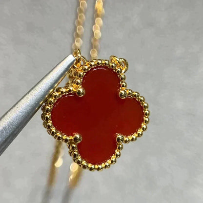 [ORA]CLOVER 15MM CARNELIAN SINGLE FLOWER NECKLACE