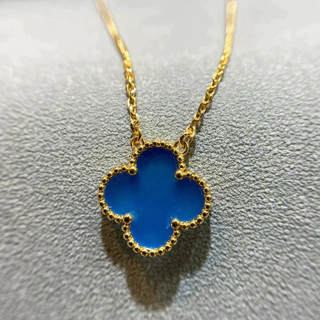 [ORA]CLOVER 15MM BLUE AGATE NECKLACE