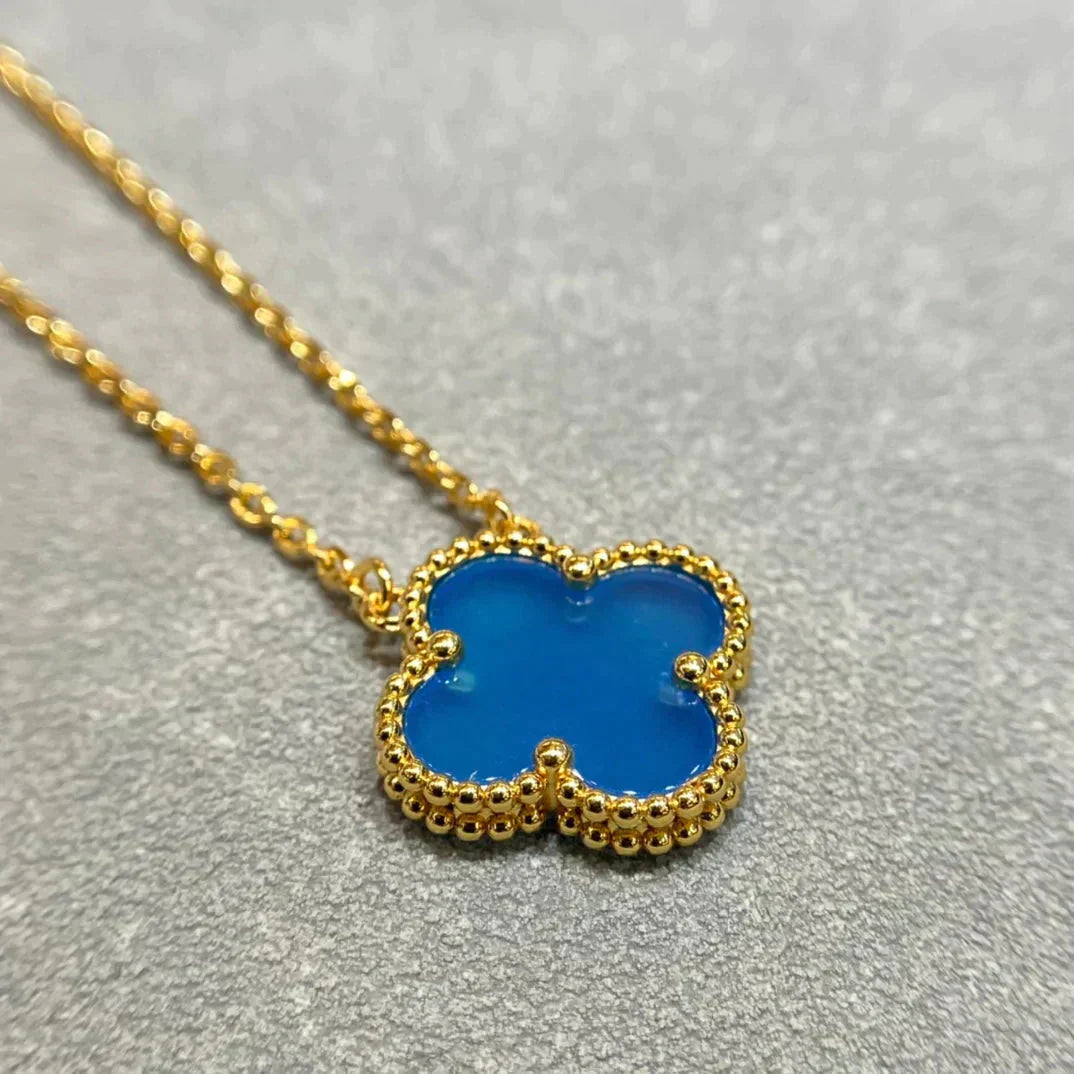 [ORA]CLOVER 15MM BLUE AGATE NECKLACE