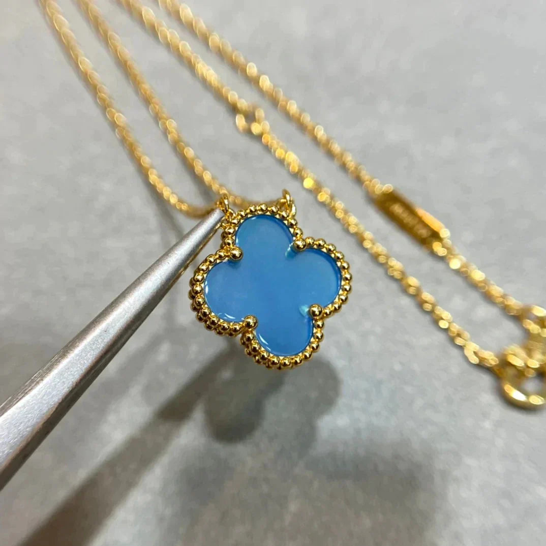 [ORA]CLOVER 15MM BLUE AGATE NECKLACE