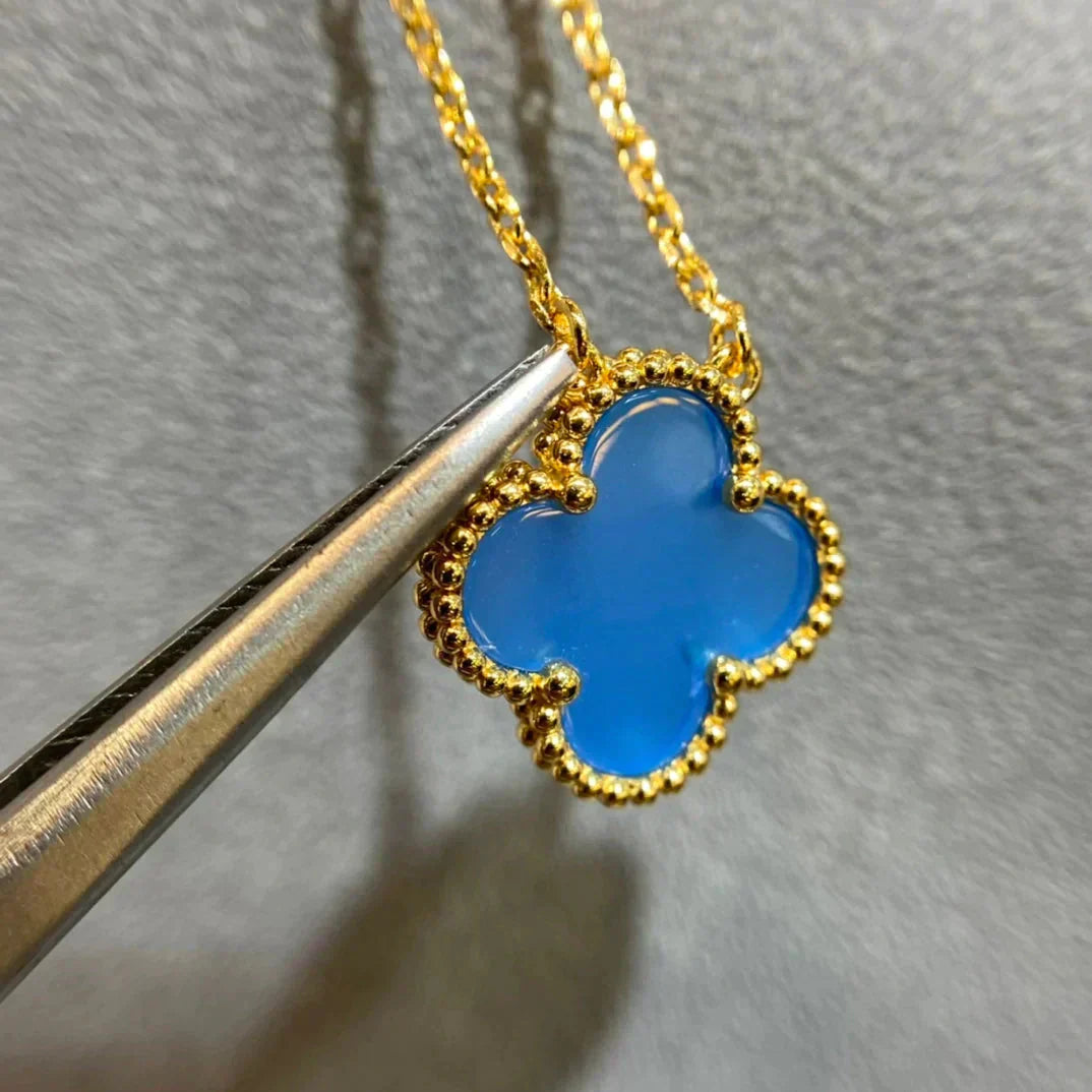 [ORA]CLOVER 15MM BLUE AGATE NECKLACE