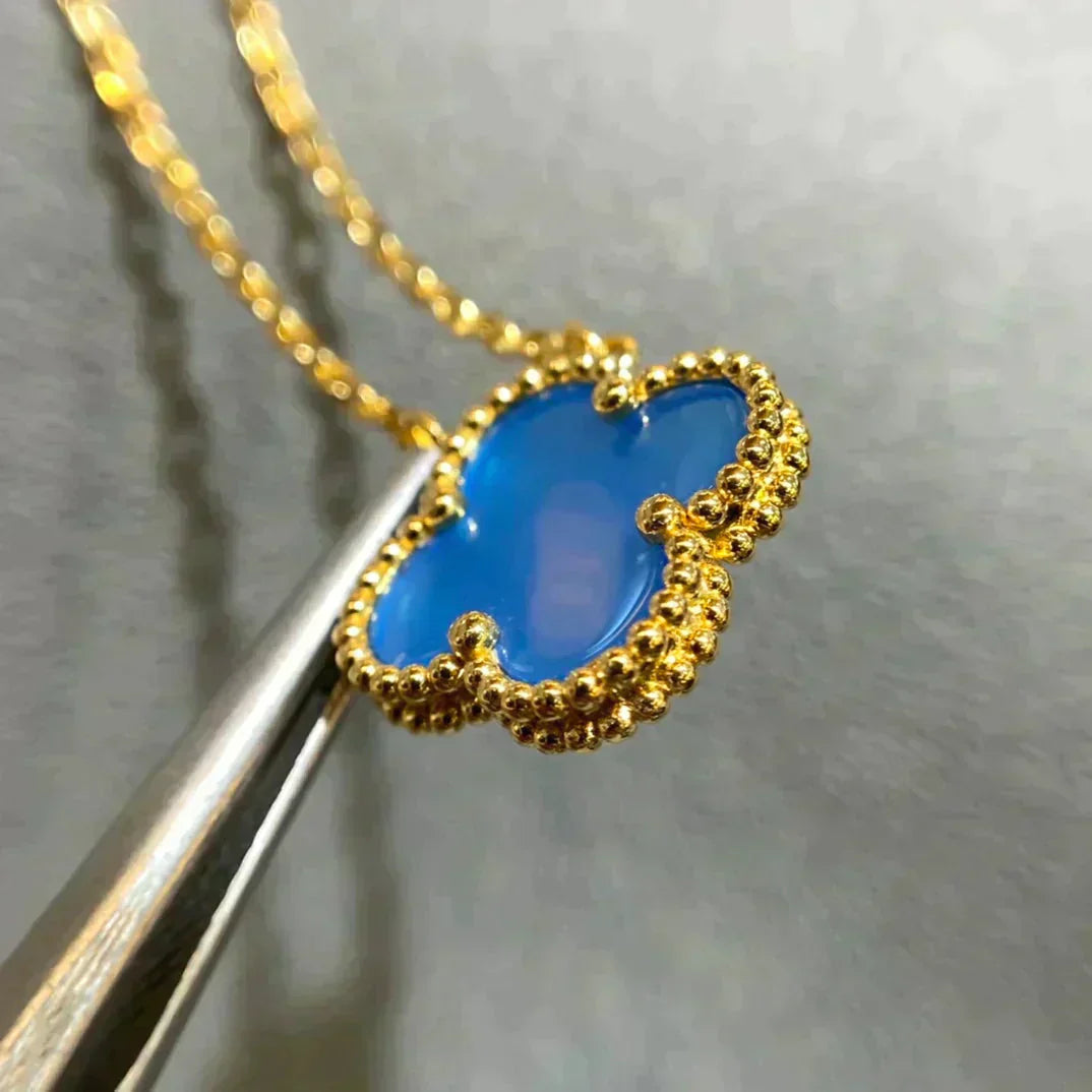 [ORA]CLOVER 15MM BLUE AGATE NECKLACE