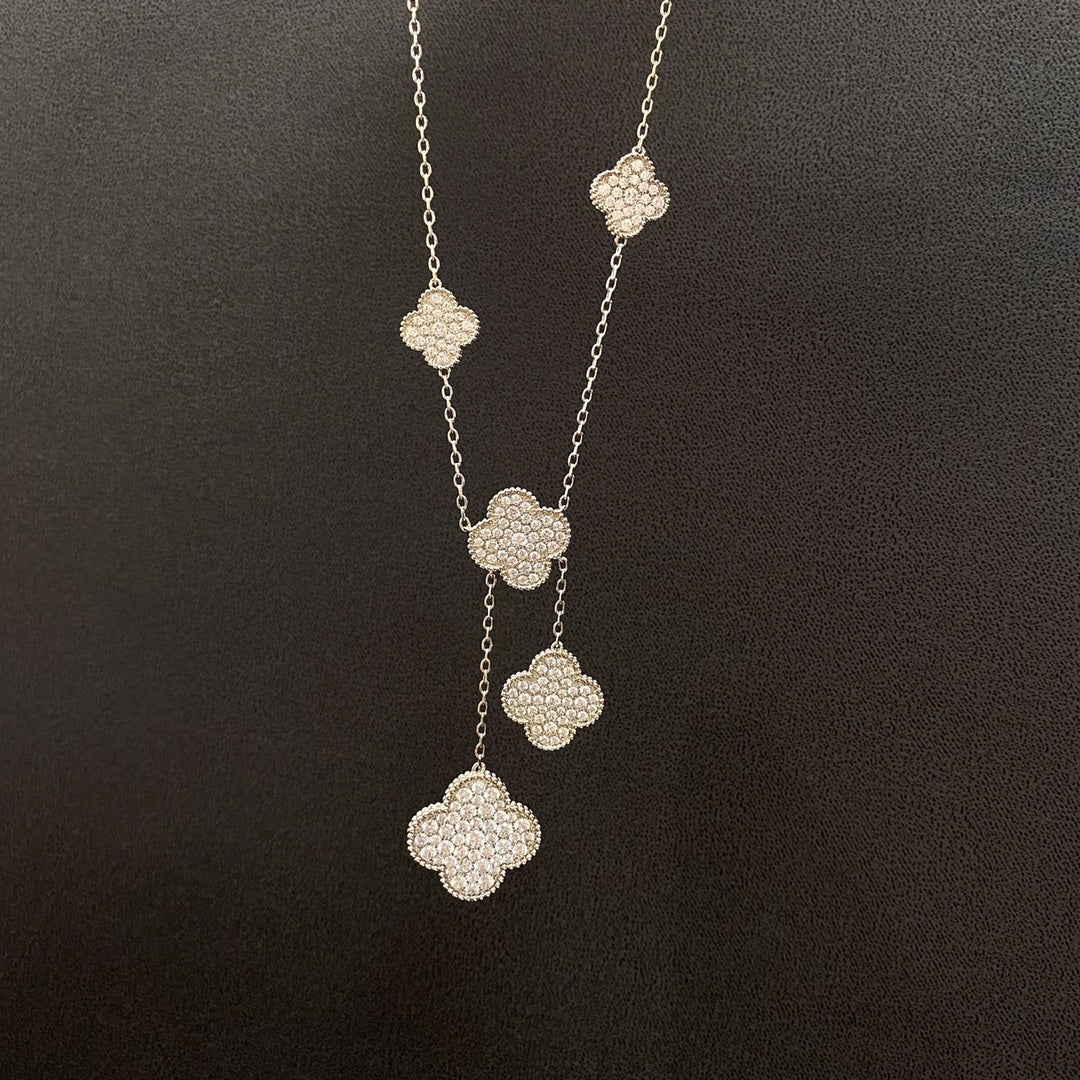 [ORA]CLOVER 5 MOTIFS SILVER DIAMONDS NECKLACE