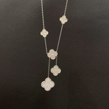 [ORA]CLOVER 5 MOTIFS SILVER DIAMONDS NECKLACE