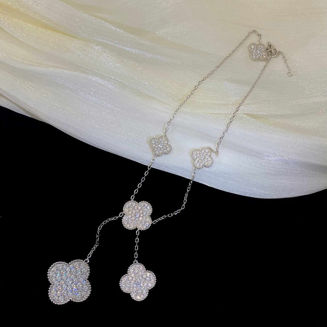 [ORA]CLOVER 5 MOTIFS SILVER DIAMONDS NECKLACE