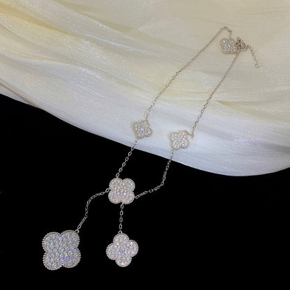 [ORA]CLOVER 5 MOTIFS SILVER DIAMONDS NECKLACE