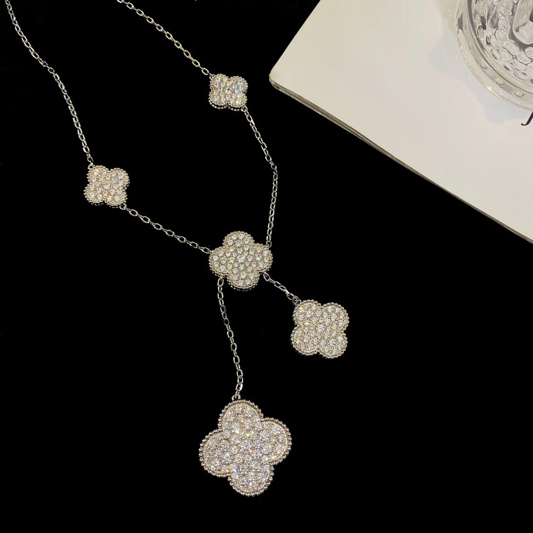 [ORA]CLOVER 5 MOTIFS SILVER DIAMONDS NECKLACE
