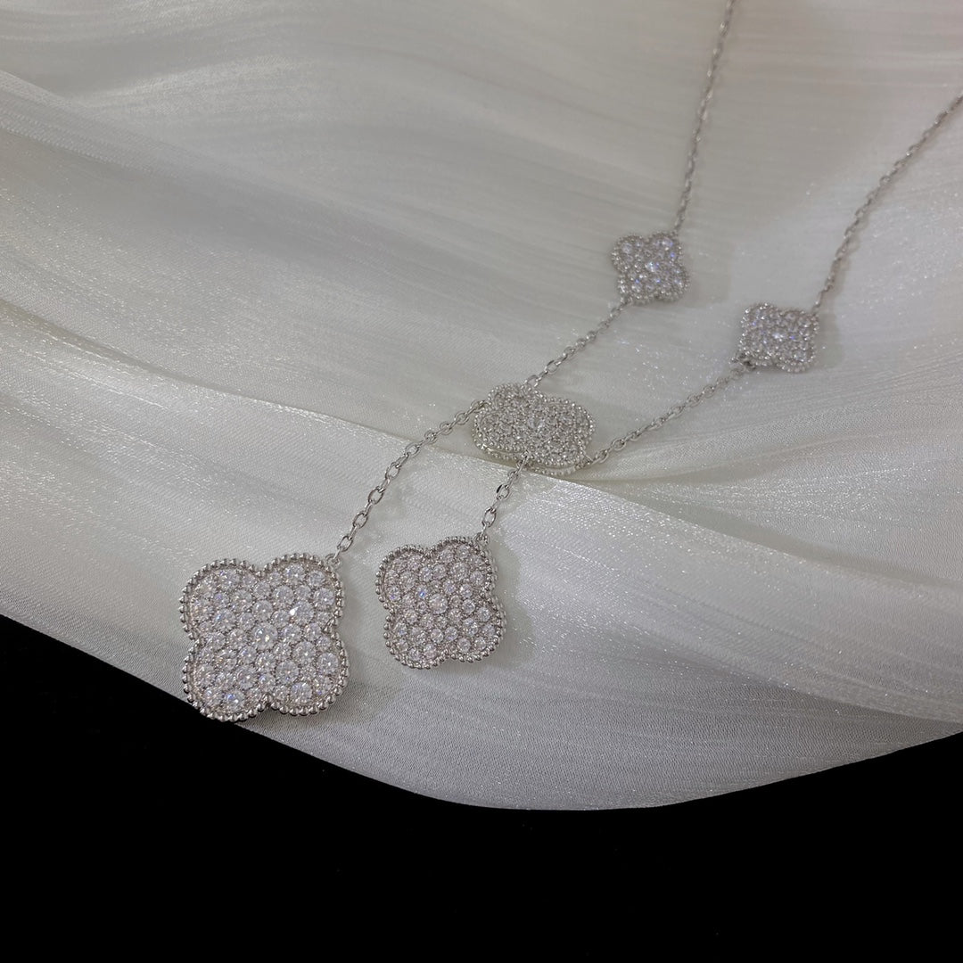 [ORA]CLOVER 5 MOTIFS SILVER DIAMONDS NECKLACE