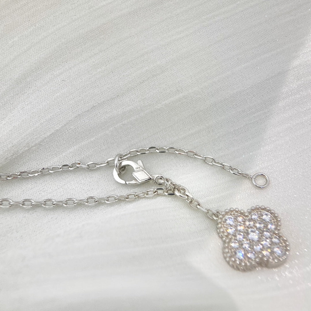 [ORA]CLOVER 5 MOTIFS SILVER DIAMONDS NECKLACE