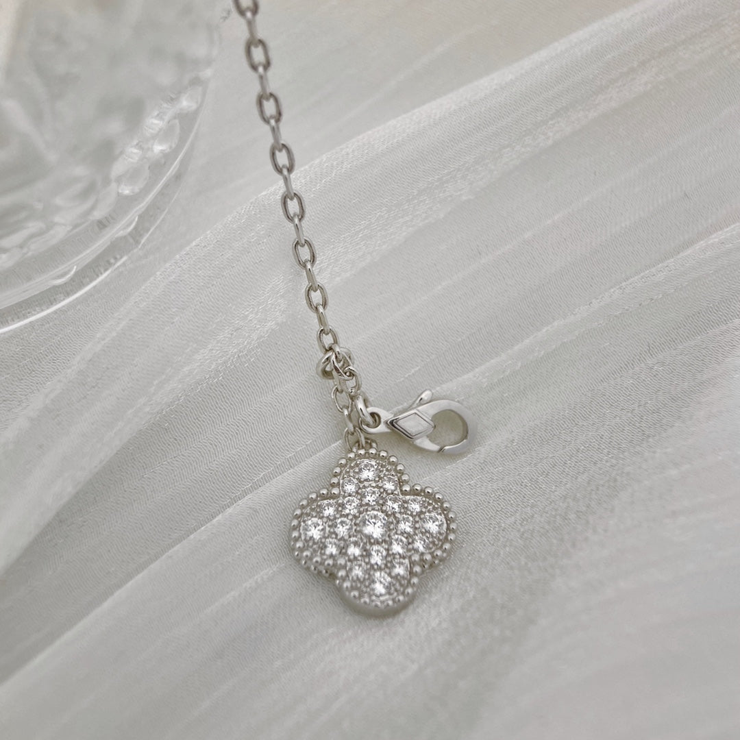 [ORA]CLOVER 5 MOTIFS SILVER DIAMONDS NECKLACE