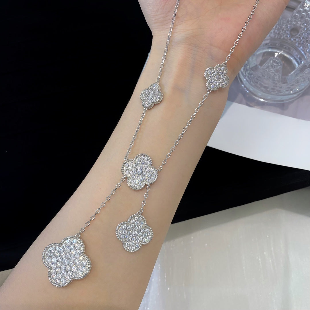 [ORA]CLOVER 5 MOTIFS SILVER DIAMONDS NECKLACE