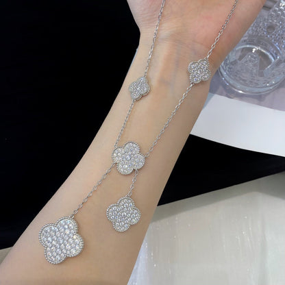 [ORA]CLOVER 5 MOTIFS SILVER DIAMONDS NECKLACE
