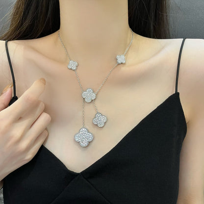 [ORA]CLOVER 5 MOTIFS SILVER DIAMONDS NECKLACE
