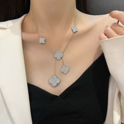 [ORA]CLOVER 5 MOTIFS SILVER DIAMONDS NECKLACE