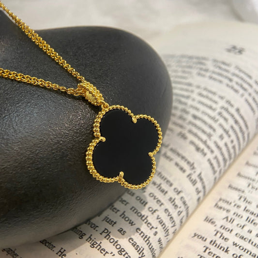 [ORA]CLOVER 25MM NECKLACE GOLD ONYX