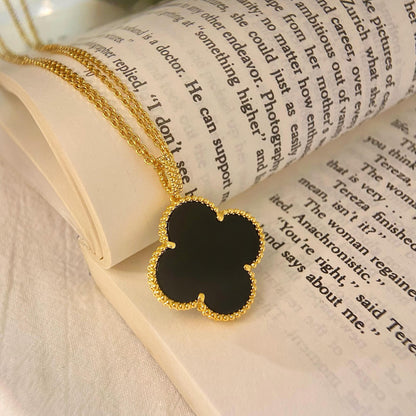 [ORA]CLOVER 25MM NECKLACE GOLD ONYX