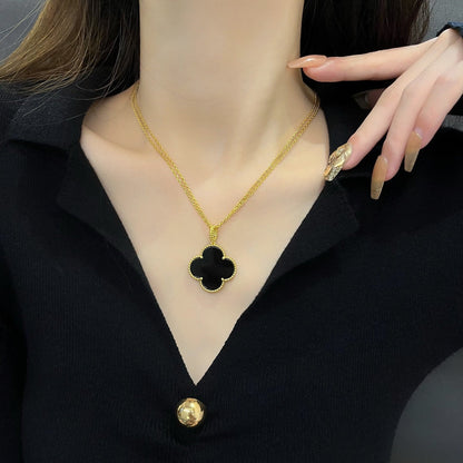 [ORA]CLOVER 25MM NECKLACE GOLD ONYX