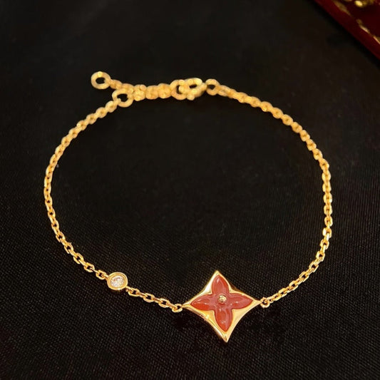 [ORA]COLOR STAR CARNELIAN PINK GOLD DIAMOND BRACELET