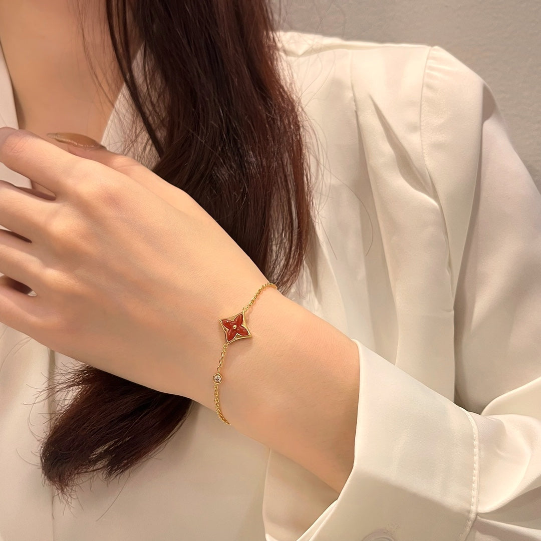 [ORA]COLOR STAR CARNELIAN PINK GOLD DIAMOND BRACELET