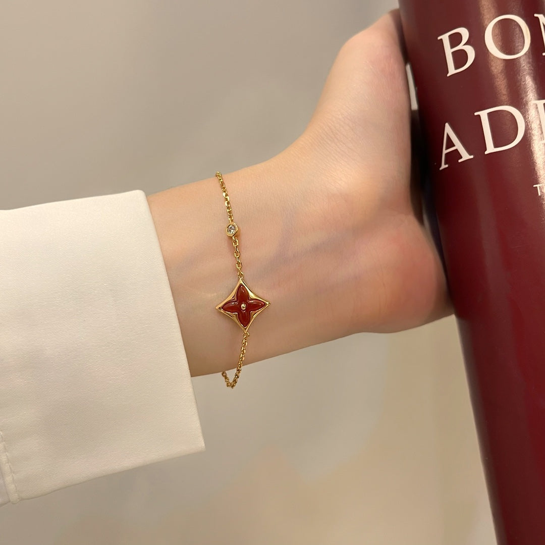 [ORA]COLOR STAR CARNELIAN PINK GOLD DIAMOND BRACELET
