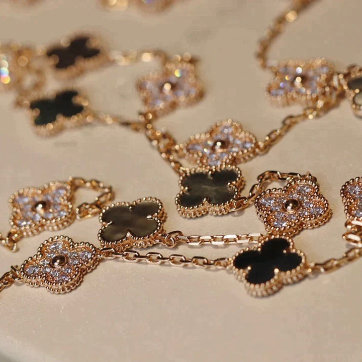 [ORA]CLOVER 20 MOTIFS DARK MOP DIAMOND  NECKLACE