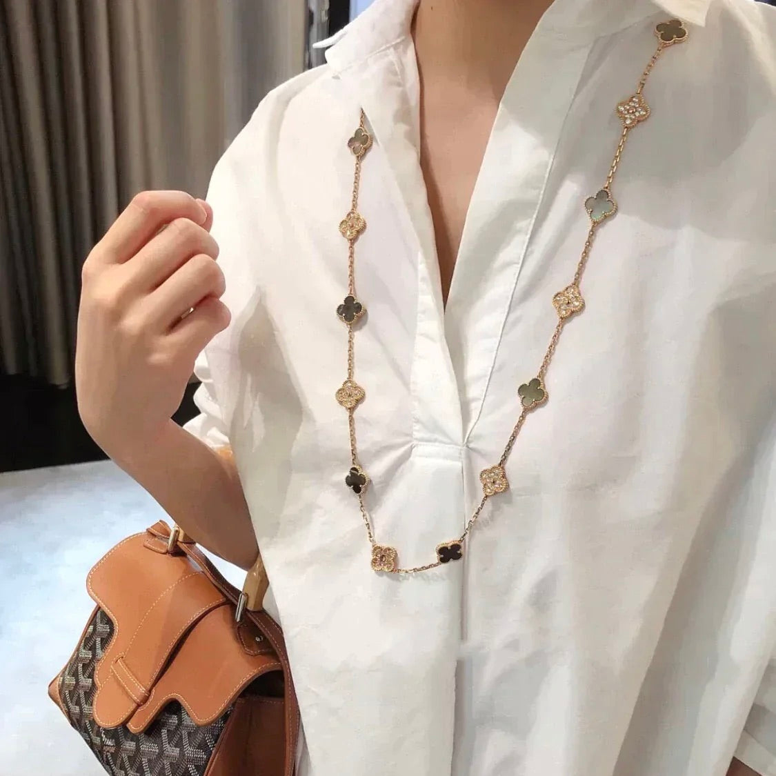 [ORA]CLOVER 20 MOTIFS DARK MOP DIAMOND  NECKLACE