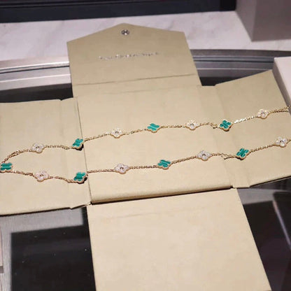 [ORA]CLOVER 20 MOTIFS MALACHITE DIAMOND NECKLACE