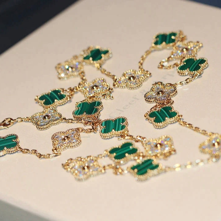 [ORA]CLOVER 20 MOTIFS MALACHITE DIAMOND NECKLACE