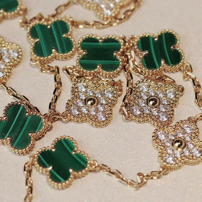 [ORA]CLOVER 20 MOTIFS MALACHITE DIAMOND NECKLACE