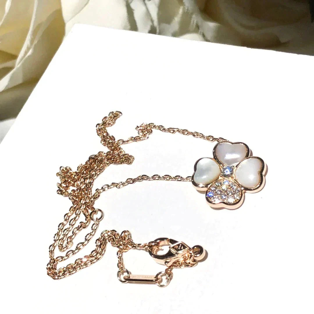 [ORA]CLOVER MOP DIAMOND ROSE GOLD NECKLACE