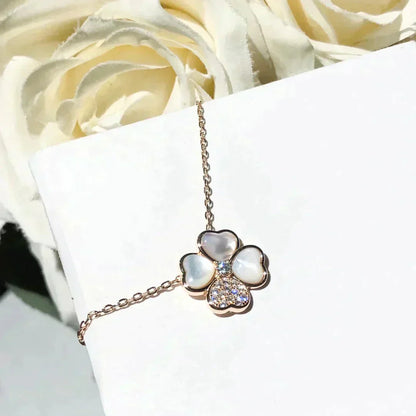 [ORA]CLOVER MOP DIAMOND ROSE GOLD NECKLACE