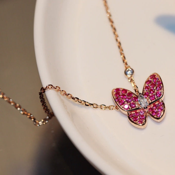 [ORA]BUTTERFLY RED DIAMOND ROSE GOLD NECKLACE