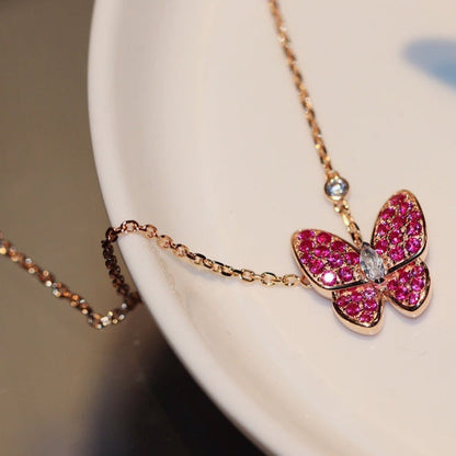 [ORA]BUTTERFLY RED DIAMOND ROSE GOLD NECKLACE