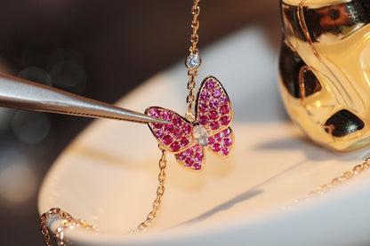[ORA]BUTTERFLY RED DIAMOND ROSE GOLD NECKLACE