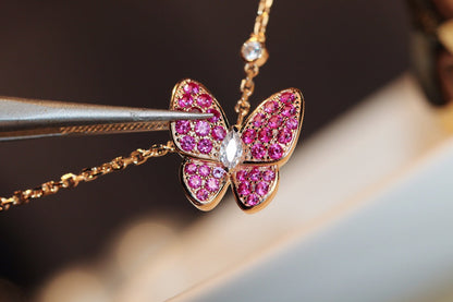 [ORA]BUTTERFLY RED DIAMOND ROSE GOLD NECKLACE
