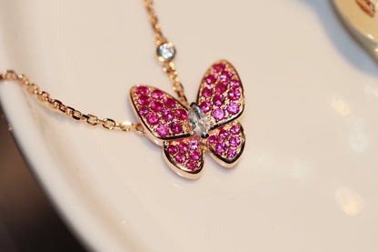 [ORA]BUTTERFLY RED DIAMOND ROSE GOLD NECKLACE