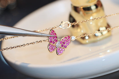 [ORA]BUTTERFLY RED DIAMOND ROSE GOLD NECKLACE