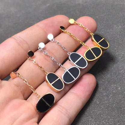 [ORA]CHAINE VERSO BLACK CERAMIC SILVER EARRINGS