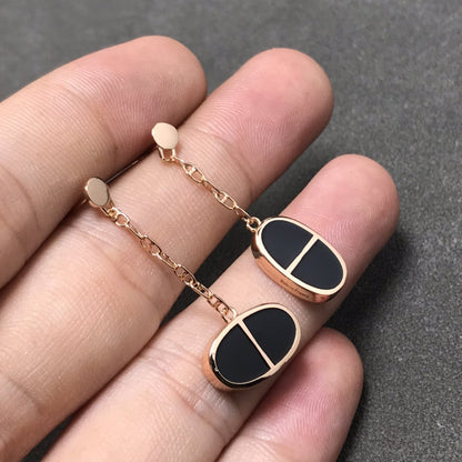 [ORA]CHAINE VERSO BLACK CERAMIC SILVER EARRINGS