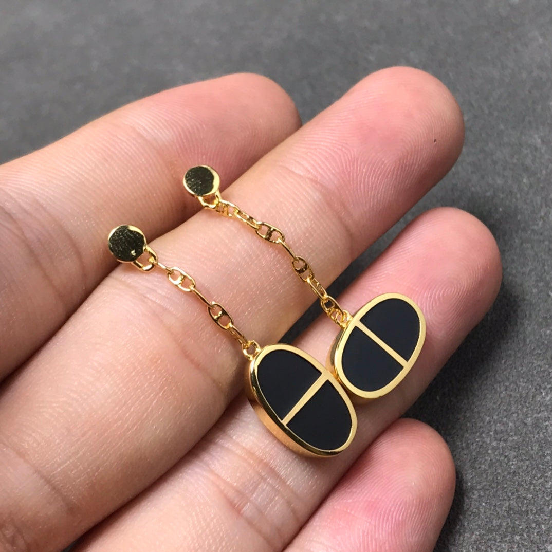 [ORA]CHAINE VERSO BLACK CERAMIC SILVER EARRINGS