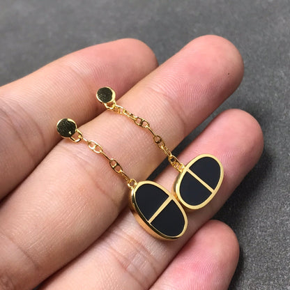 [ORA]CHAINE VERSO BLACK CERAMIC SILVER EARRINGS