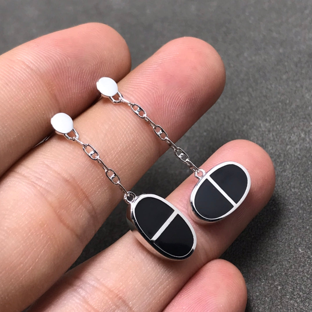 [ORA]CHAINE VERSO BLACK CERAMIC SILVER EARRINGS