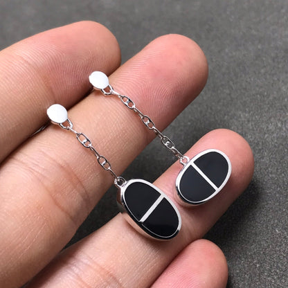 [ORA]CHAINE VERSO BLACK CERAMIC SILVER EARRINGS